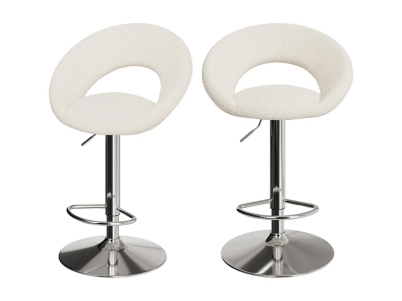 Set di 2 sgabelli da bar in tessuto bouclé crema 61/76,5 cm - Cloclo