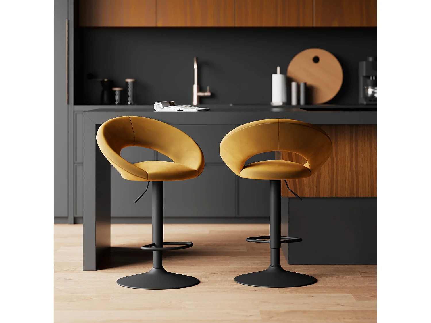 Lot de 2 chaises de bar en velours jaune curry 61/76,5 cm - Cloclo