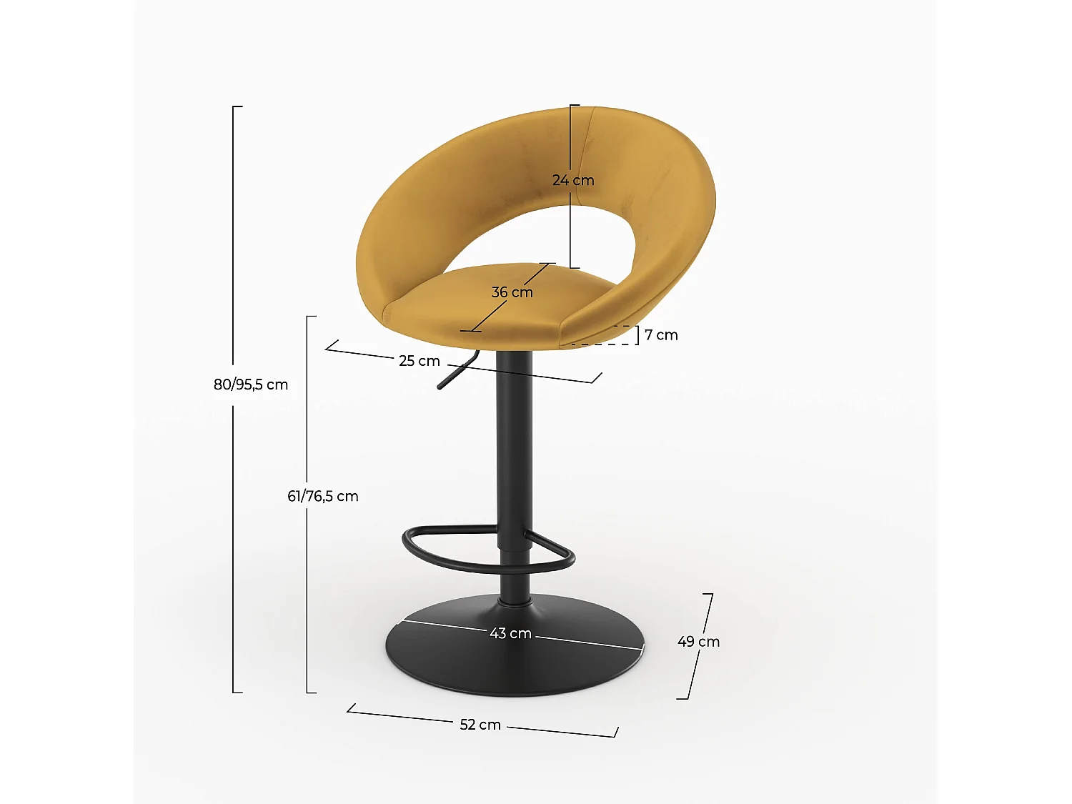 Set mit 2 samtigen Barstühlen in Curry-Gelb 61/76,5 cm - Cloclo