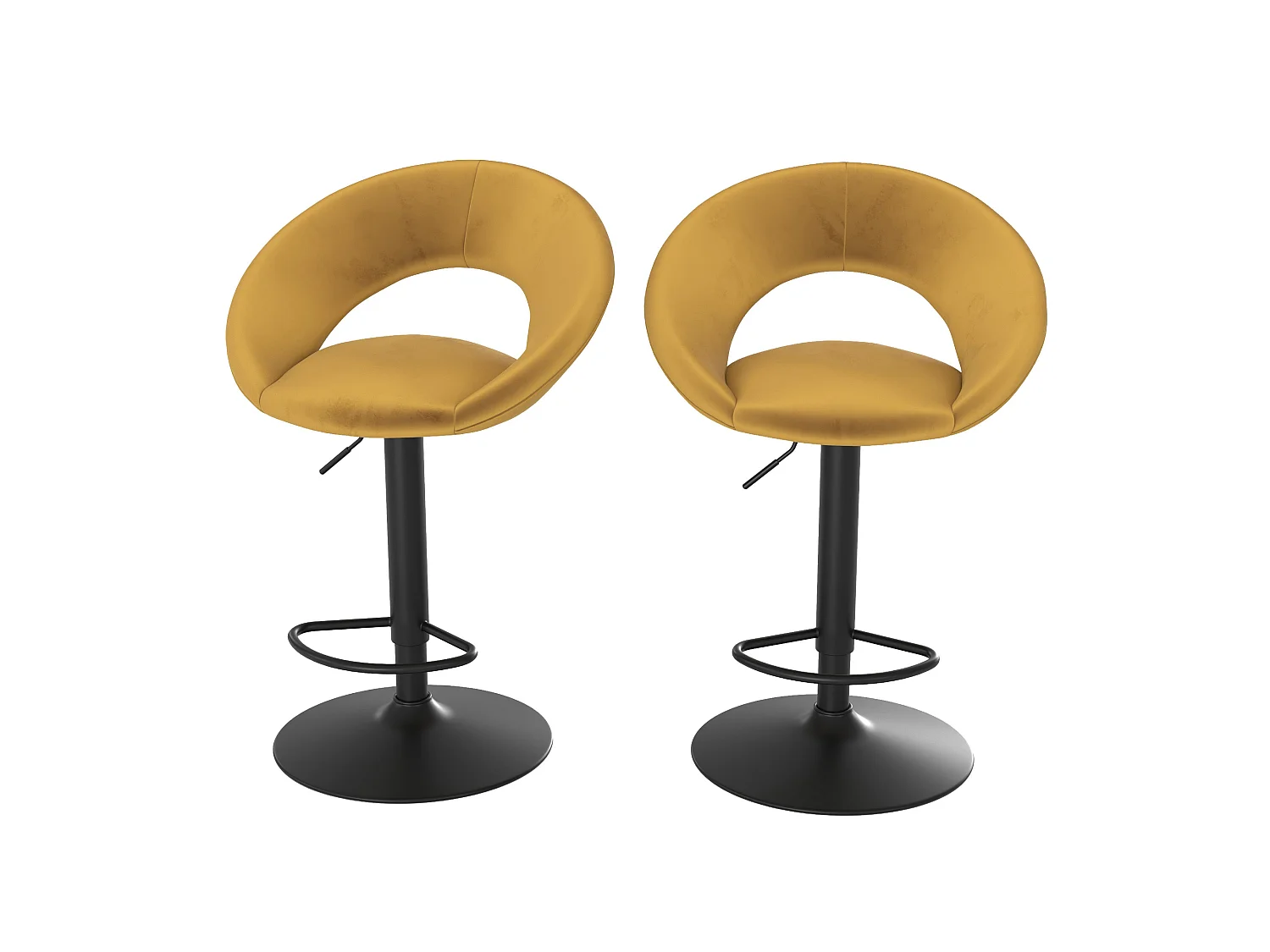 Set mit 2 samtigen Barstühlen in Curry-Gelb 61/76,5 cm - Cloclo