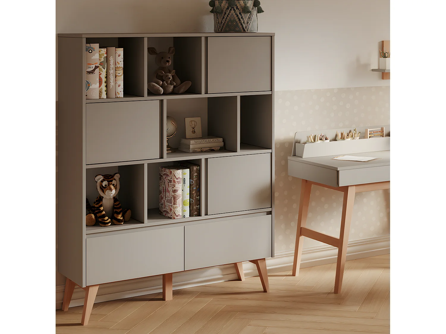 Bibliothèque Swing Gris et bois