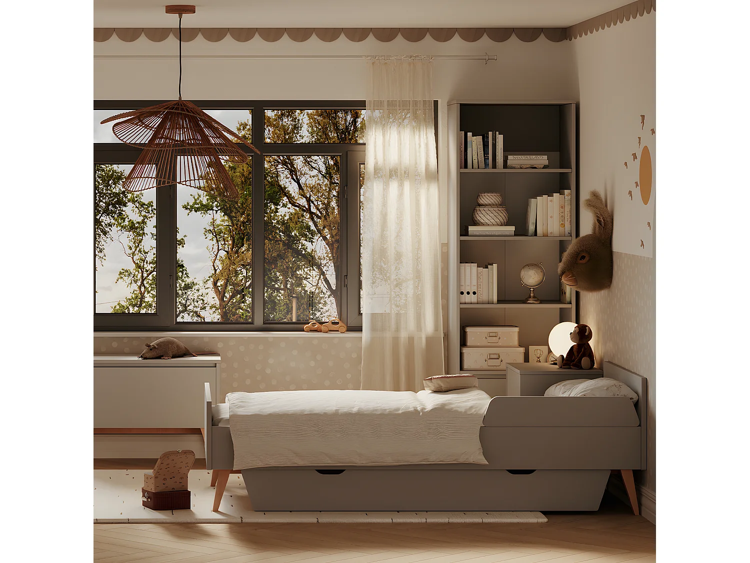 Bibliothèque colonne Swing Gris et bois