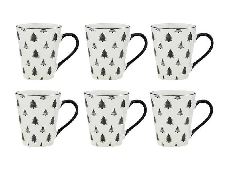Vaisselle sapin en porcelaine noires et blanches (lot de 6) Tasse
