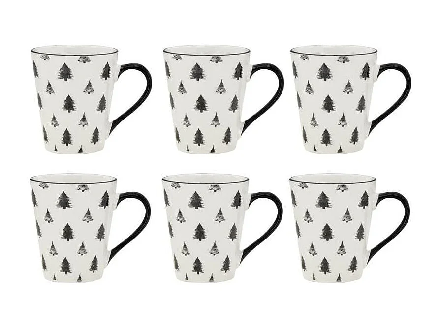 Vaisselle sapin en porcelaine noires et blanches (lot de 6) Tasse