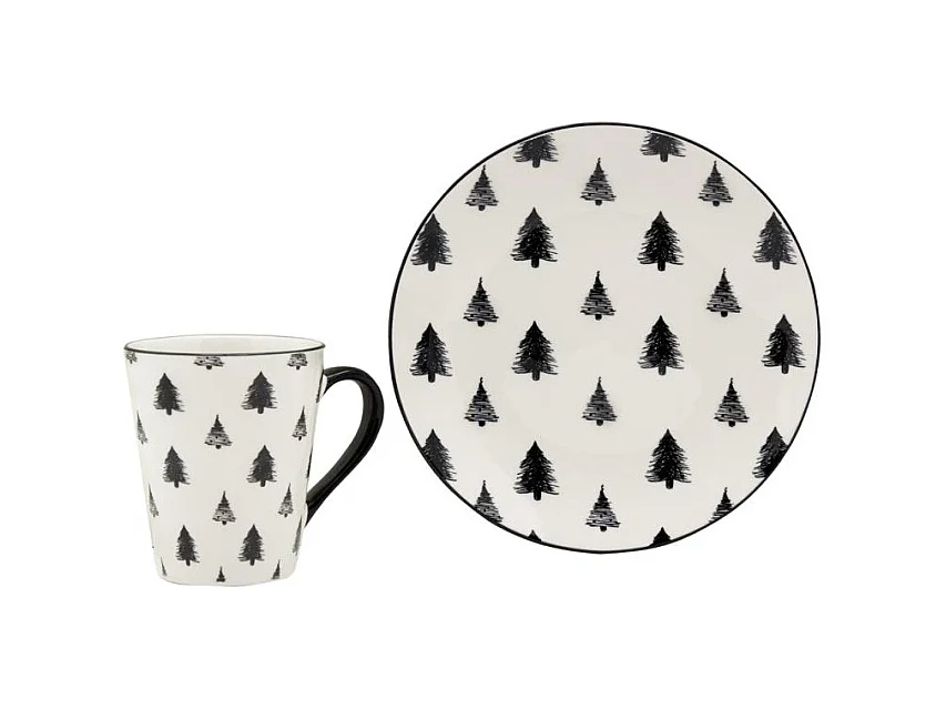 Vaisselle sapin en porcelaine noires et blanches (lot de 6) Tasse