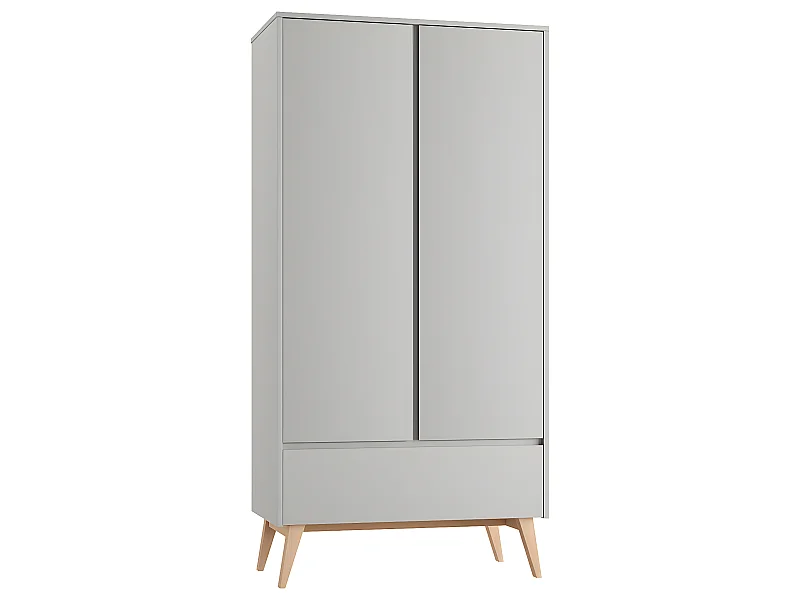 Armoire 2 portes 1 tiroir Swing Gris et bois