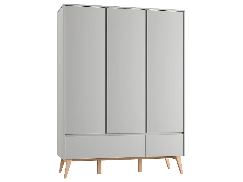 Armoire 3 portes 2 tiroirs Swing Gris et bois