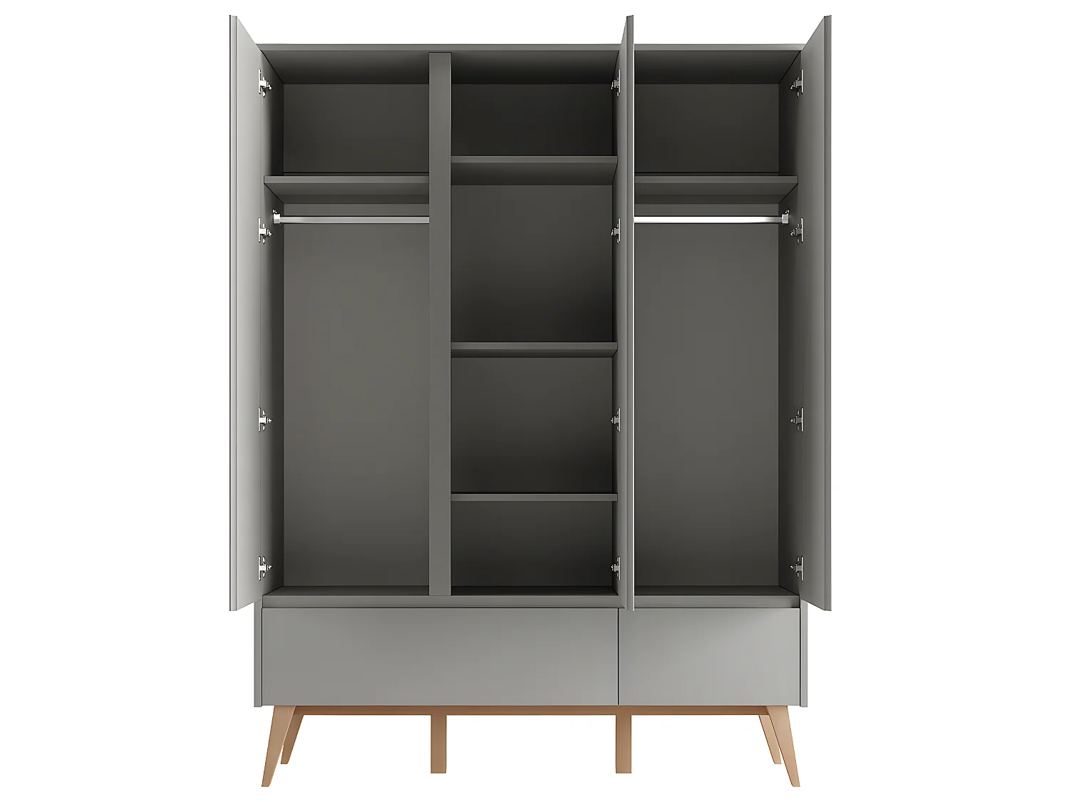 Armoire 3 portes 2 tiroirs Swing Gris et bois