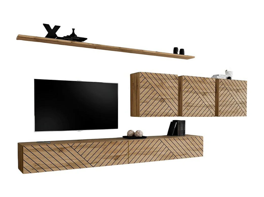 Design woonkamermeubelset collectie SWITCH VII, eiken kleur met gefreesde afwerkingen.