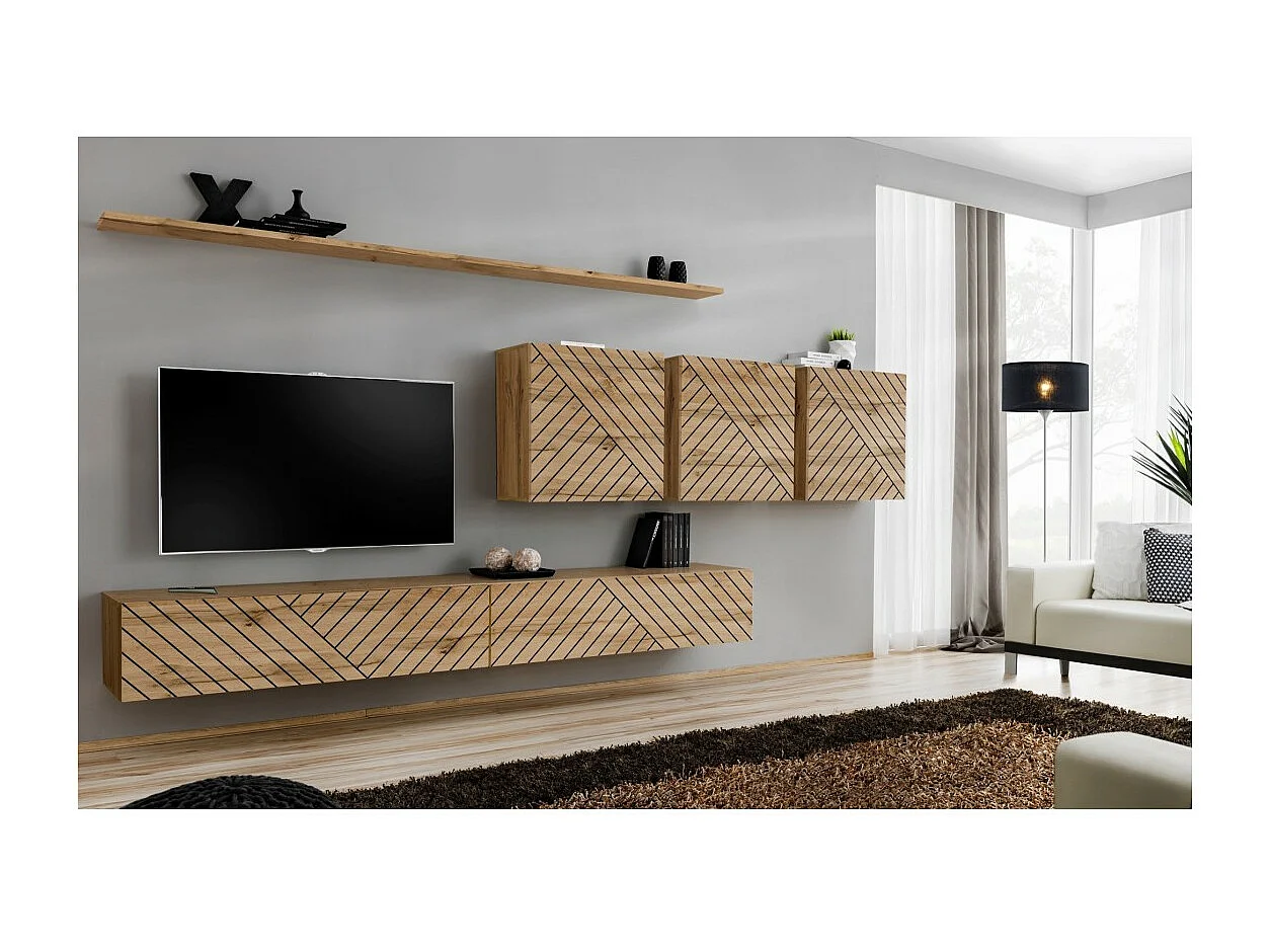 Ensemble de meubles de salon design collection SWITCH VII , coloris chêne finitions fraisées.