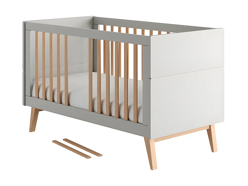 Lit évolutif 70x140 et commode 4 tiroirs 1 porte Swing Gris et bois