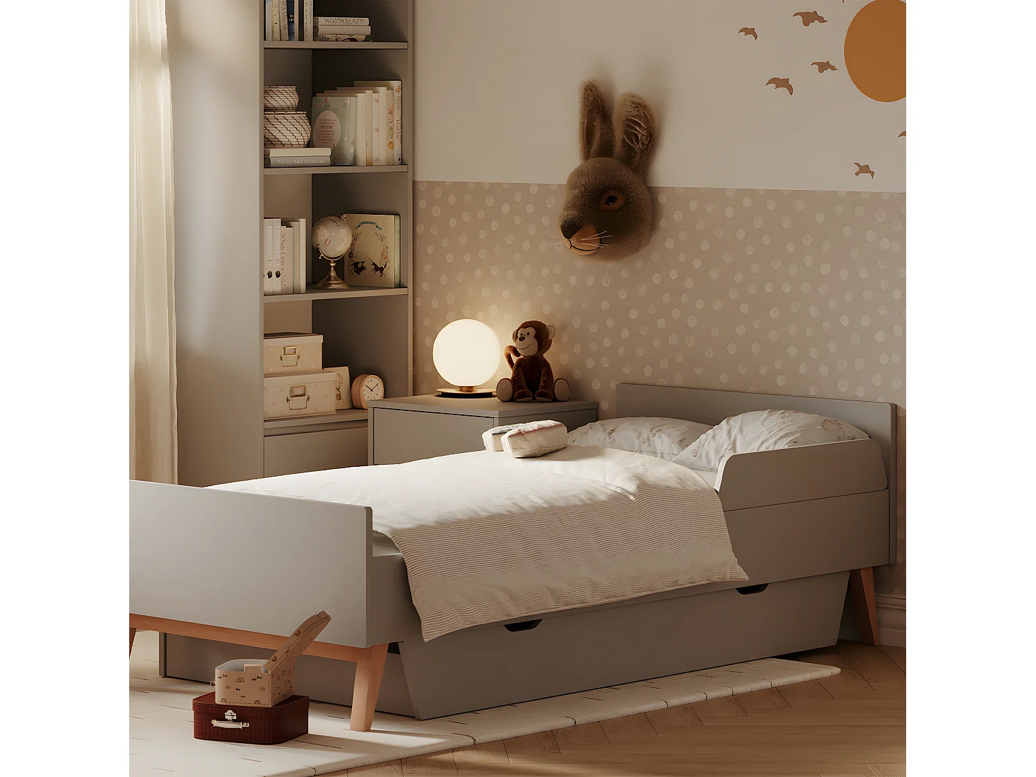 Lit 90x200 sommier inclus Swing Gris et bois