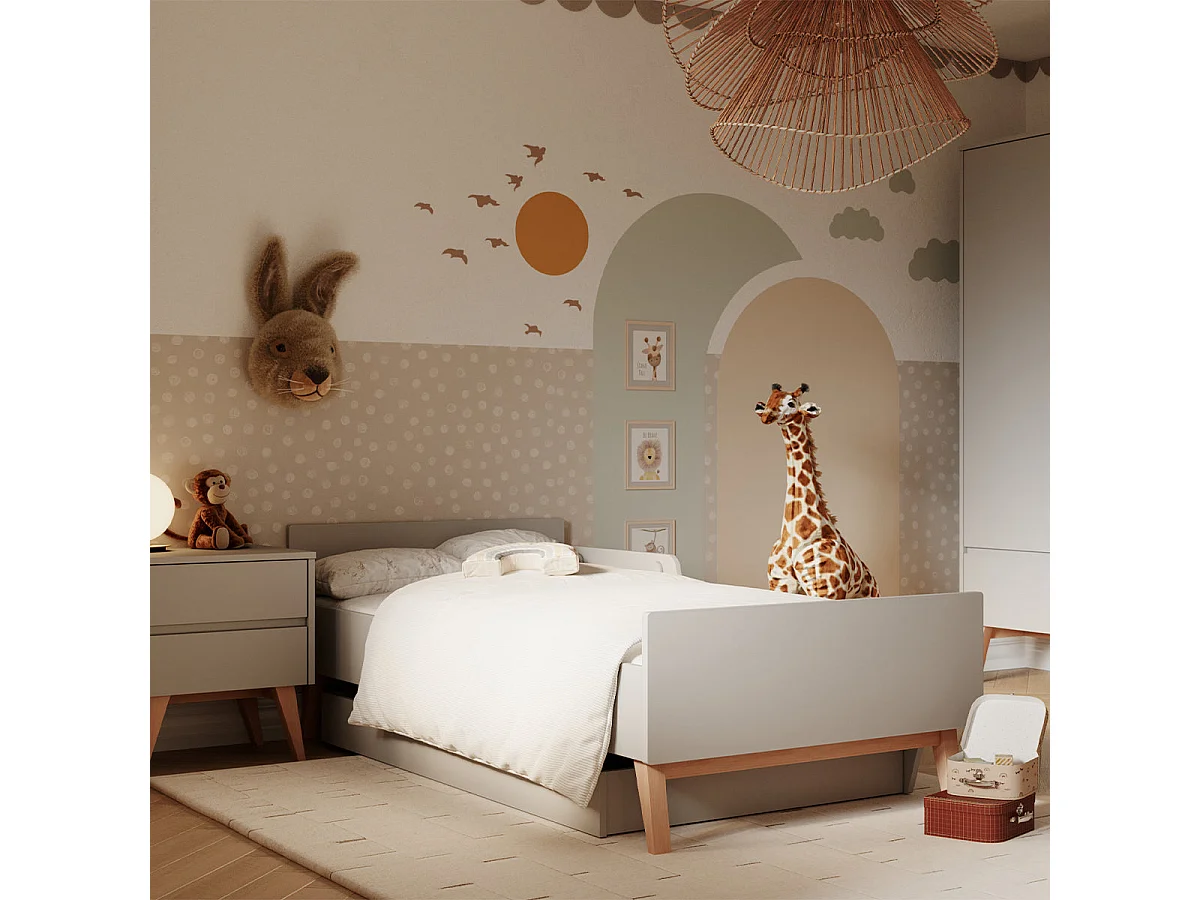 Pinio Swing Grey and wood 90x200 bed including box spring