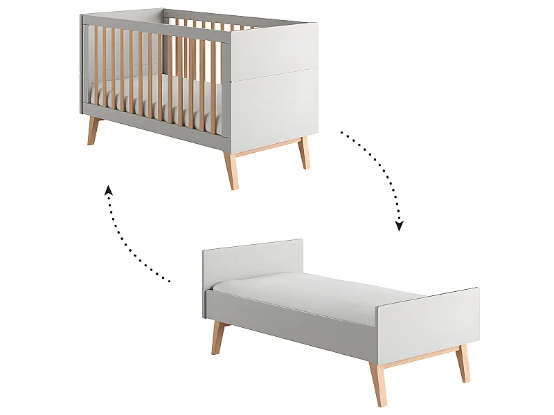 Lit évolutif 70x140 Swing Gris et bois