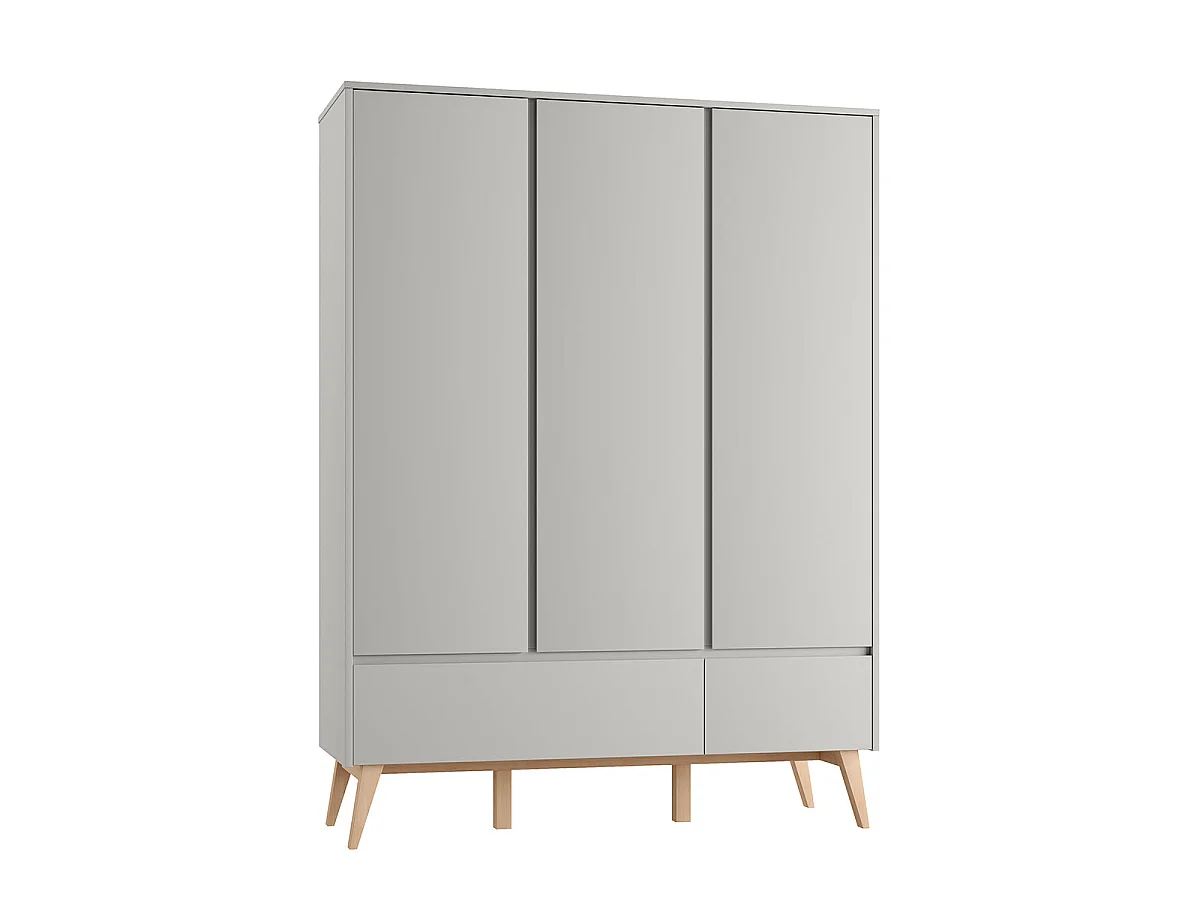 Chambre complète lit évolutif 60x120 commode à langer et armoire 3 portes Pinio Swing Gris et bois