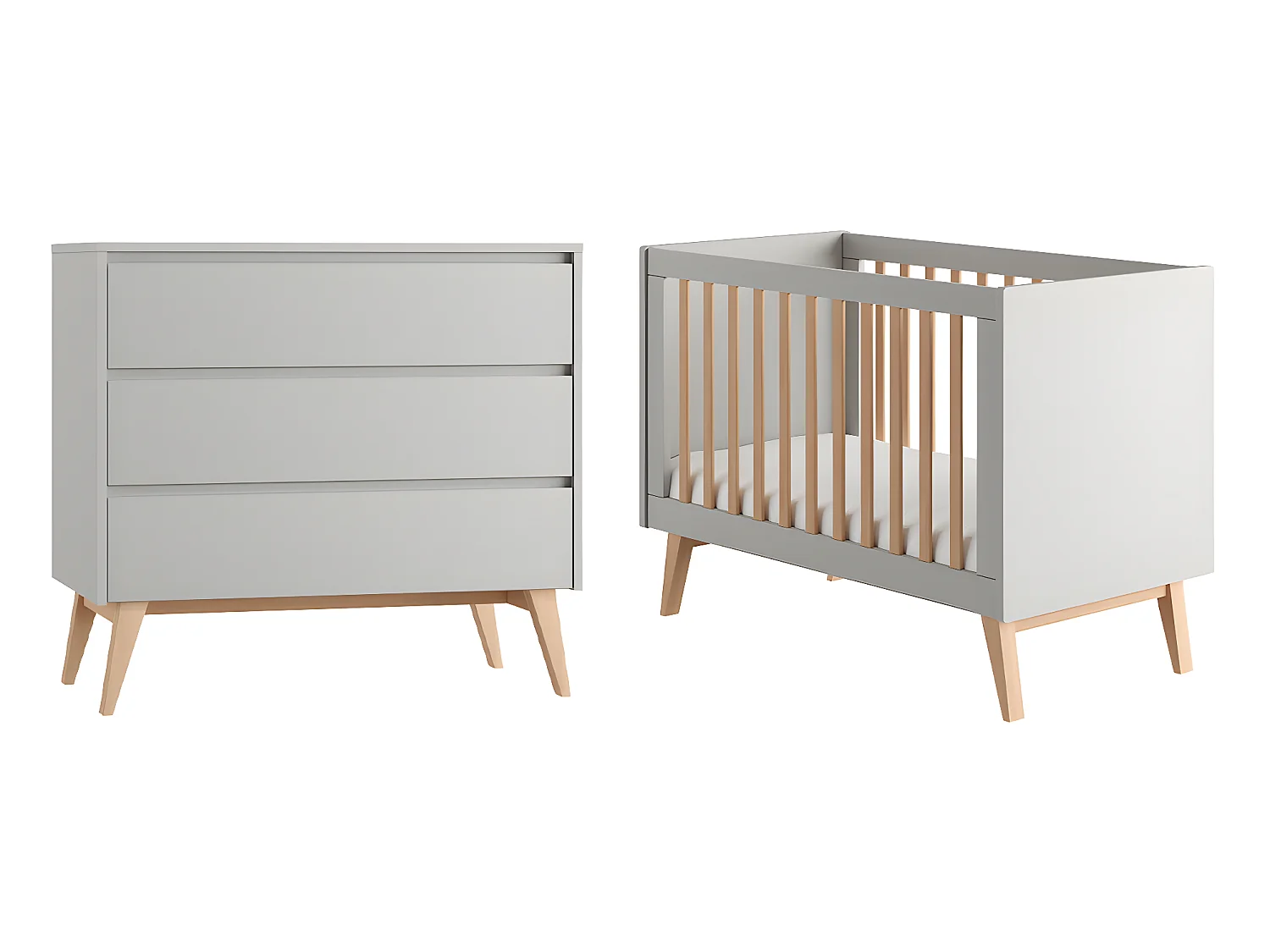 Lit évolutif 60x120 et commode 3 tiroirs Swing Gris et bois