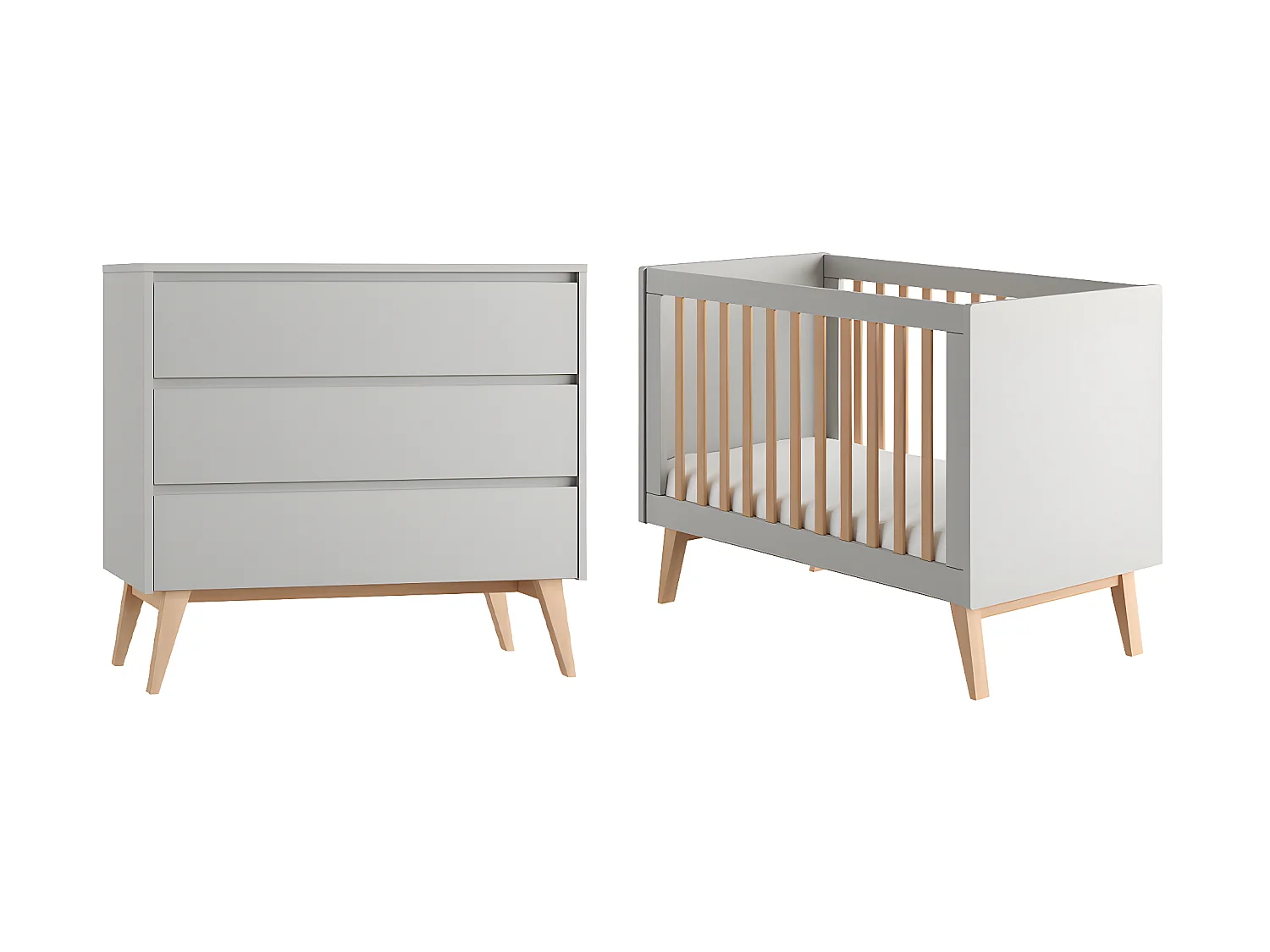 Lit évolutif 60x120 et commode 3 tiroirs Swing Gris et bois