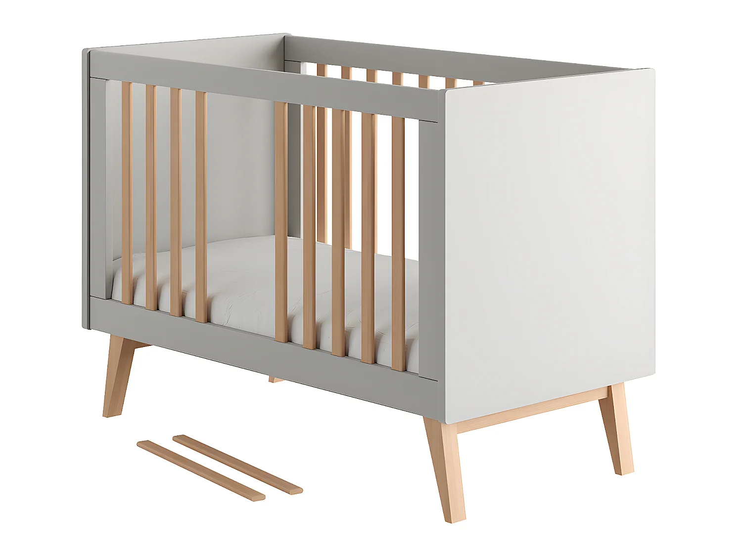 Lit évolutif 60x120 et commode 3 tiroirs Swing Gris et bois