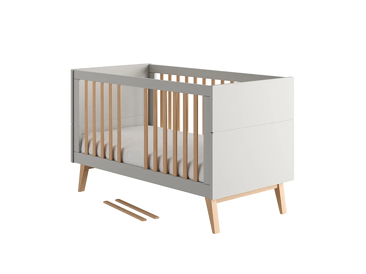 Lit évolutif 70x140 et armoire 2 portes Pinio Swing Gris et bois