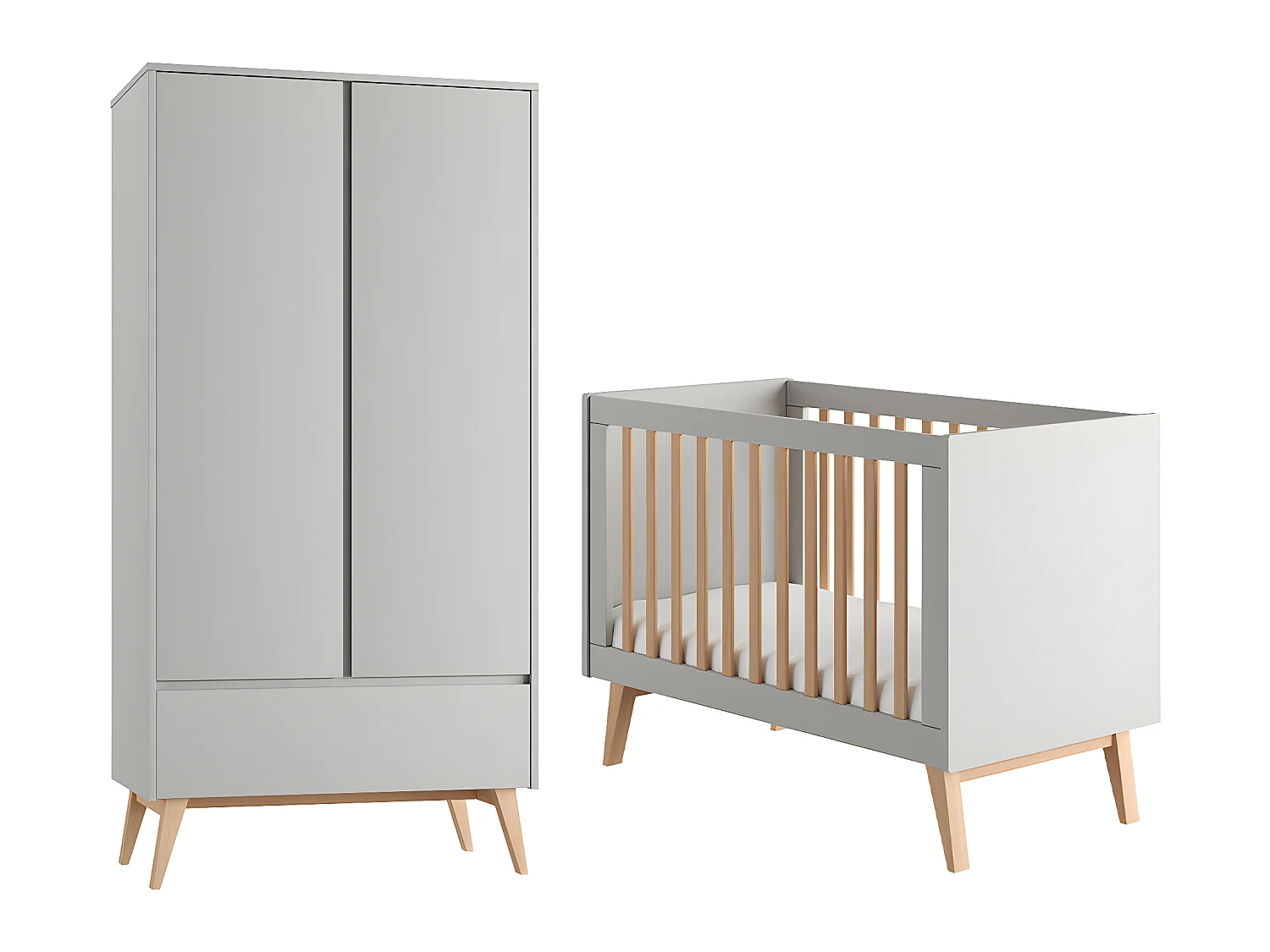 Lit évolutif 60x120 et armoire 2 portes Swing Gris et bois