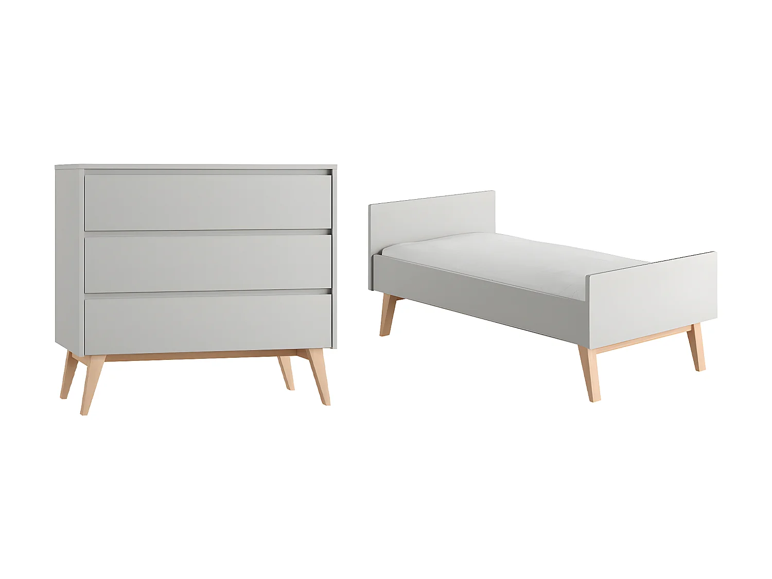 Lit évolutif 70x140 et commode 3 tiroirs Swing Gris et bois