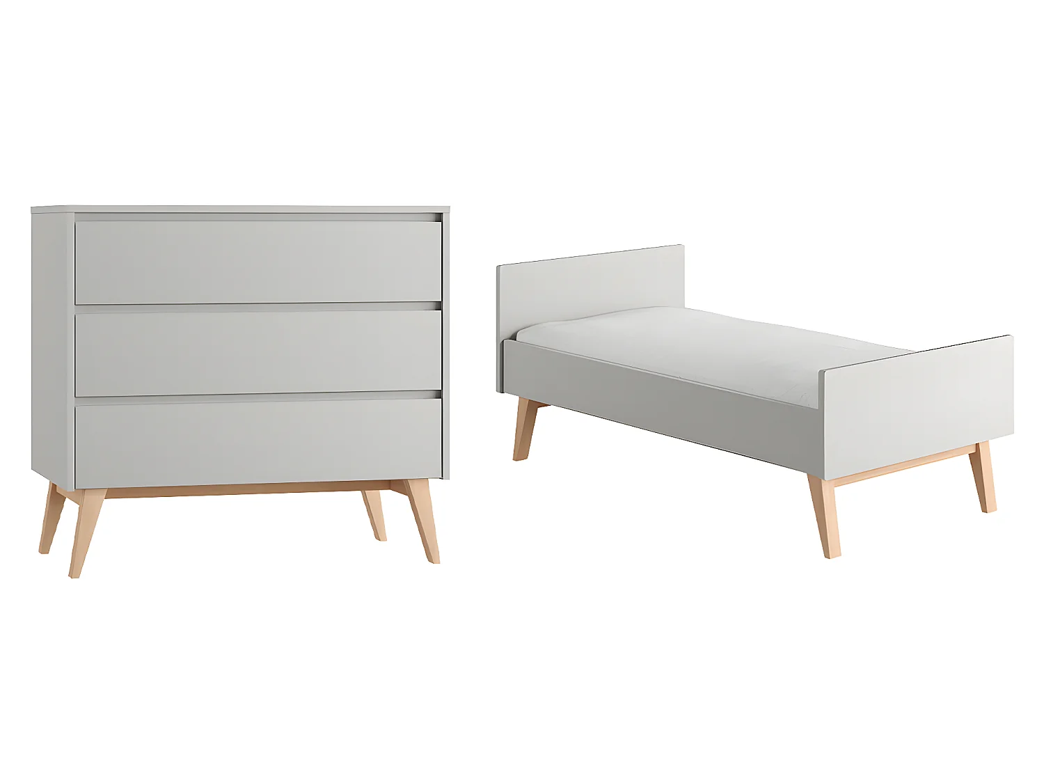 Lit évolutif 70x140 et commode 3 tiroirs Swing Gris et bois