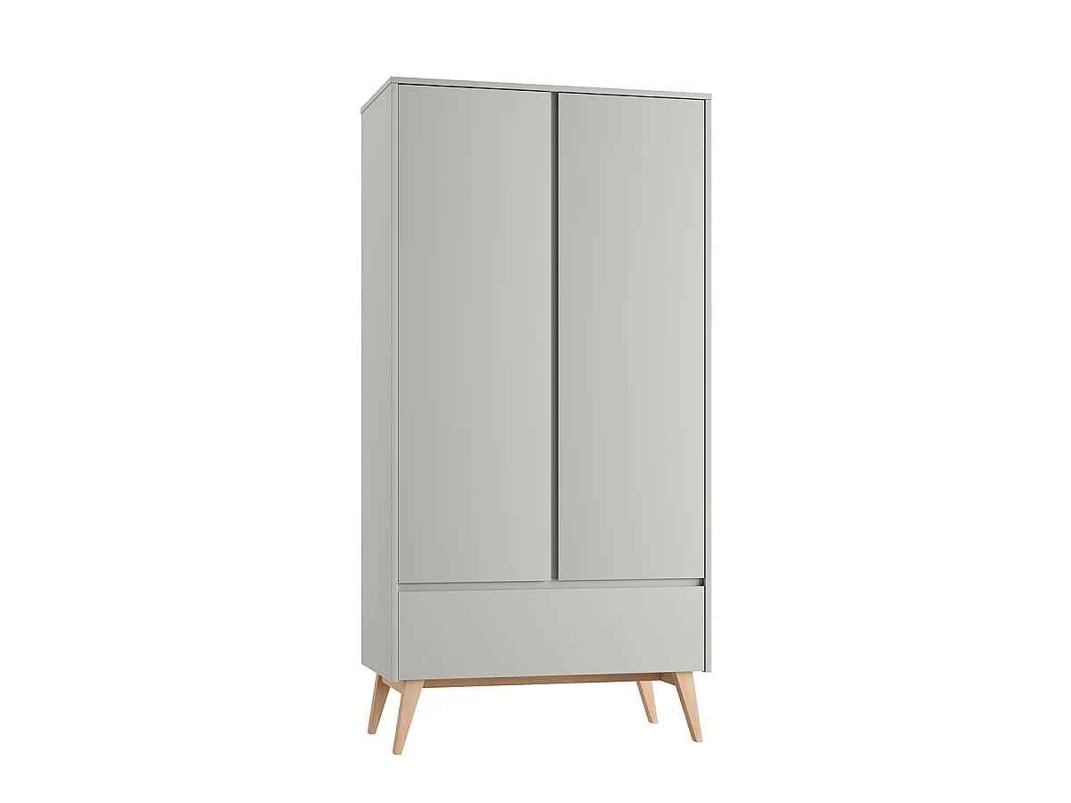 Chambre complète lit évolutif 60x120 commode à langer et armoire 2 portes Pinio Swing Gris et bois