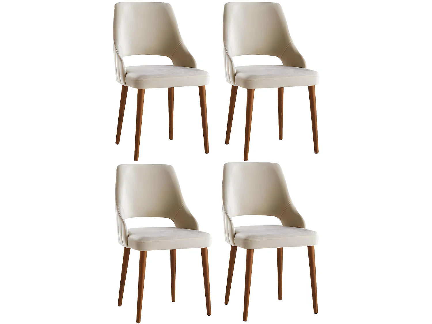 Lot de 4 chaises capitonnées Bemtal Velours Blanc crème et Bois clair