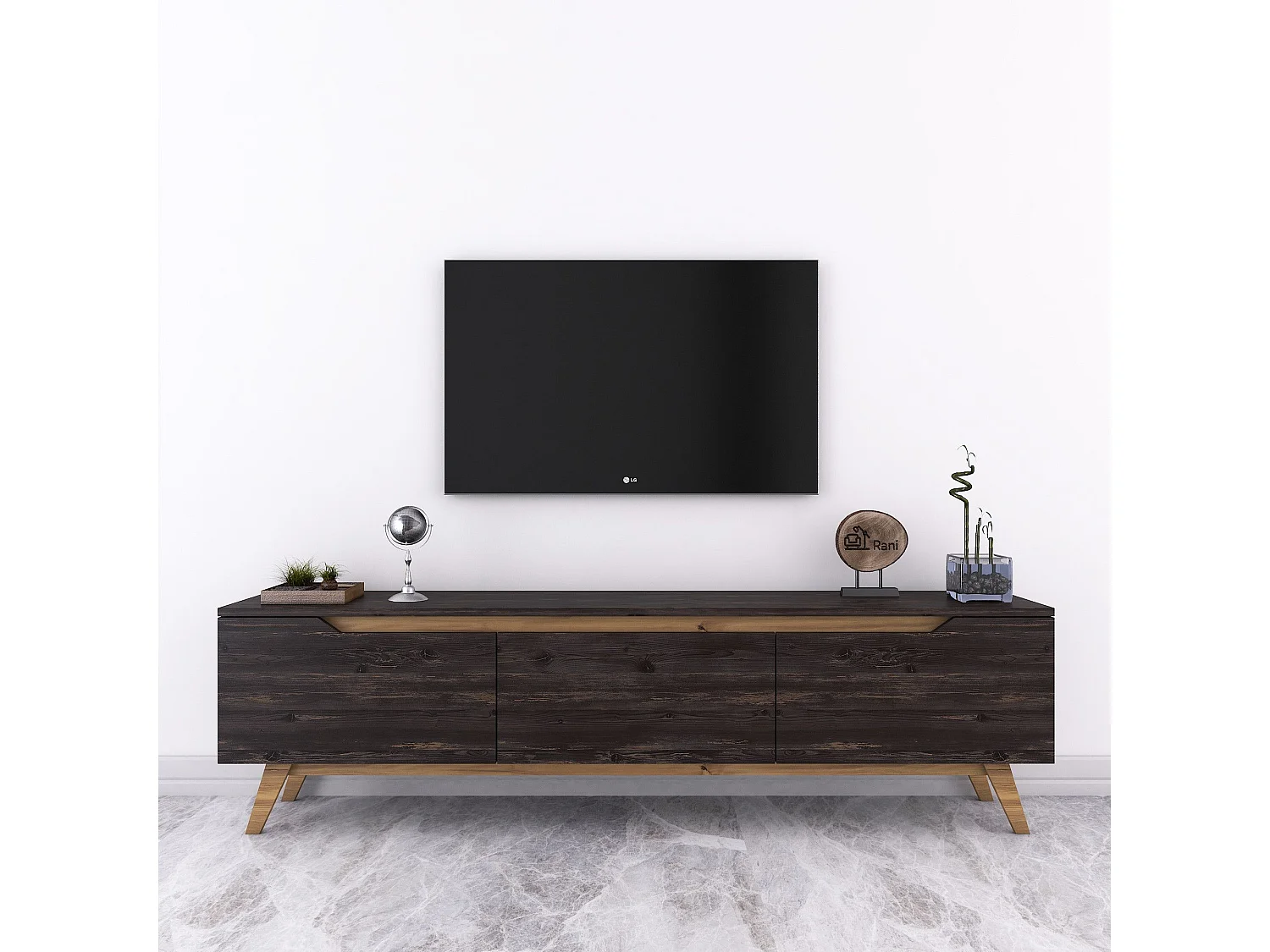 Móvel de TV elegante – 180 x 48,6 x 35 cm – Preto e nogueira – Painel de partículas revestido de melamina