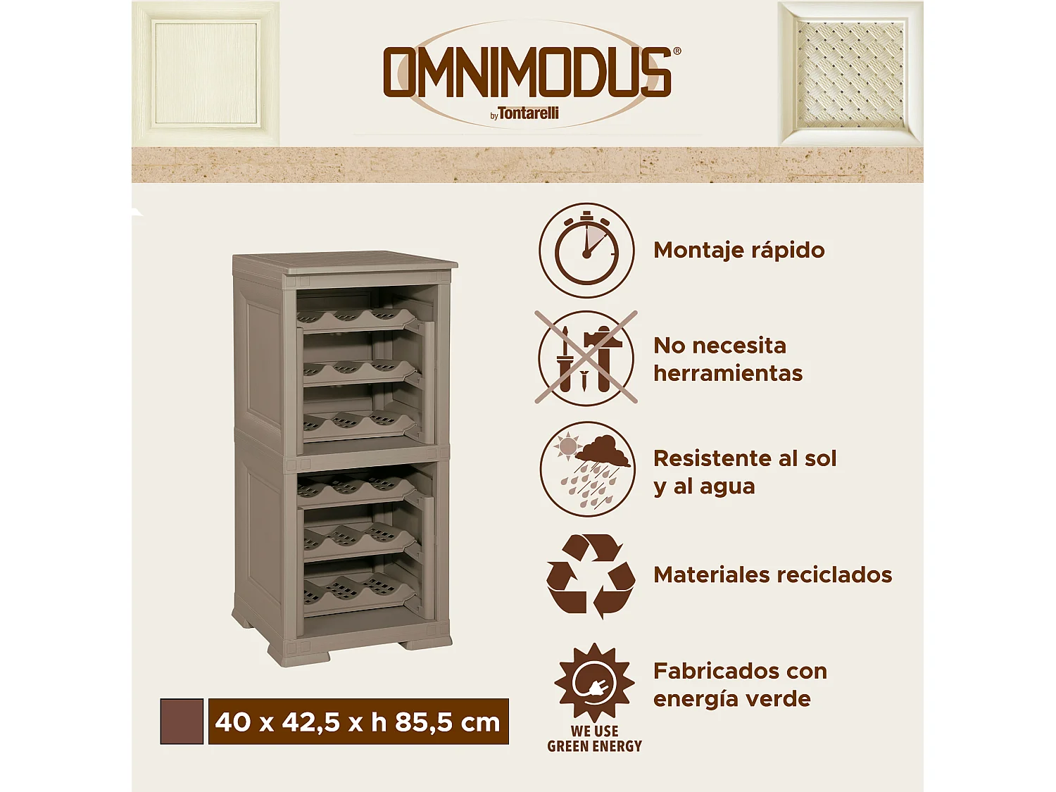 2 étagères de rangement modulables avec support pour 18 bouteilles wengé 240x42,5x85,5