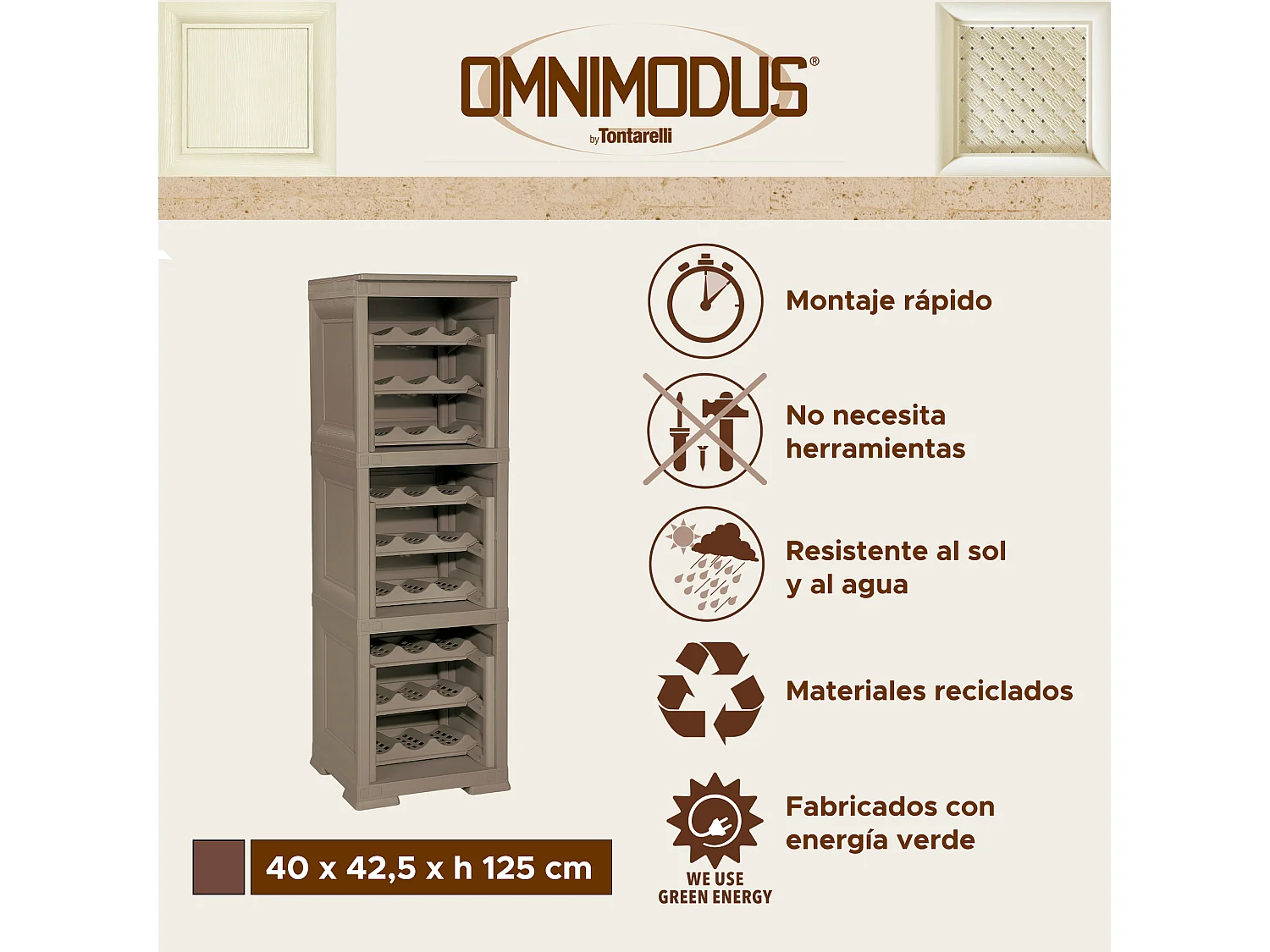 3 étagères de rangement modulables avec tablette pour 27 bouteilles wengé 240x42,5x125