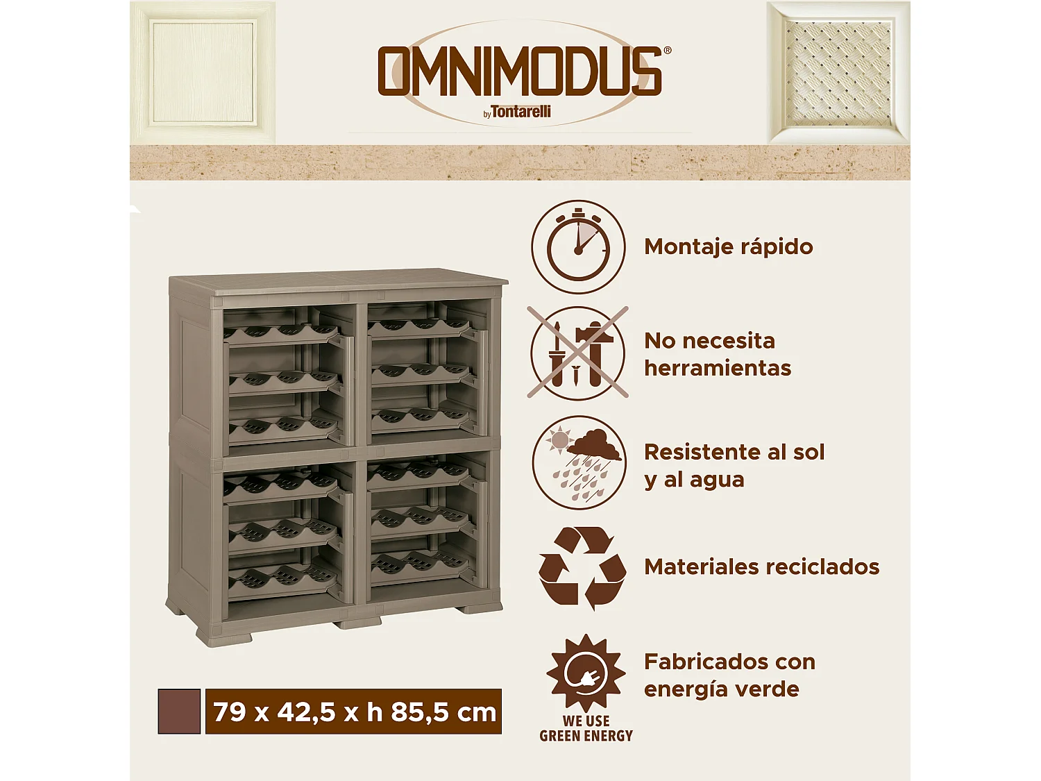 4 Étagères modulaires de rangement avec étagère pour 48 bouteilles wengé 279x42,5x85,5