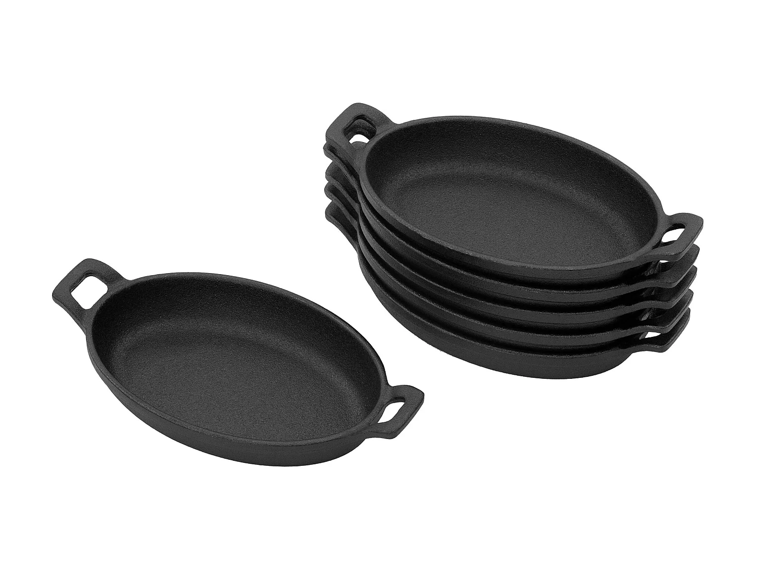 Set 6 padelle da portata in ghisa, forma ovale, per il campeggio e l'esterno Black BBQ#BOSS