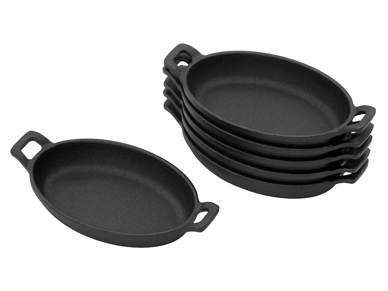 Set 6 padelle da portata in ghisa, forma ovale, per il campeggio e l'esterno Black BBQ#BOSS