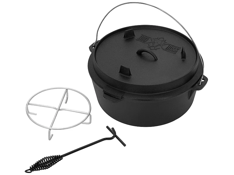 Set da forno olandese per barbecue in ghisa nera da 13,6 litri con alzacoperchio e sottopentola per barbecue#BOSS