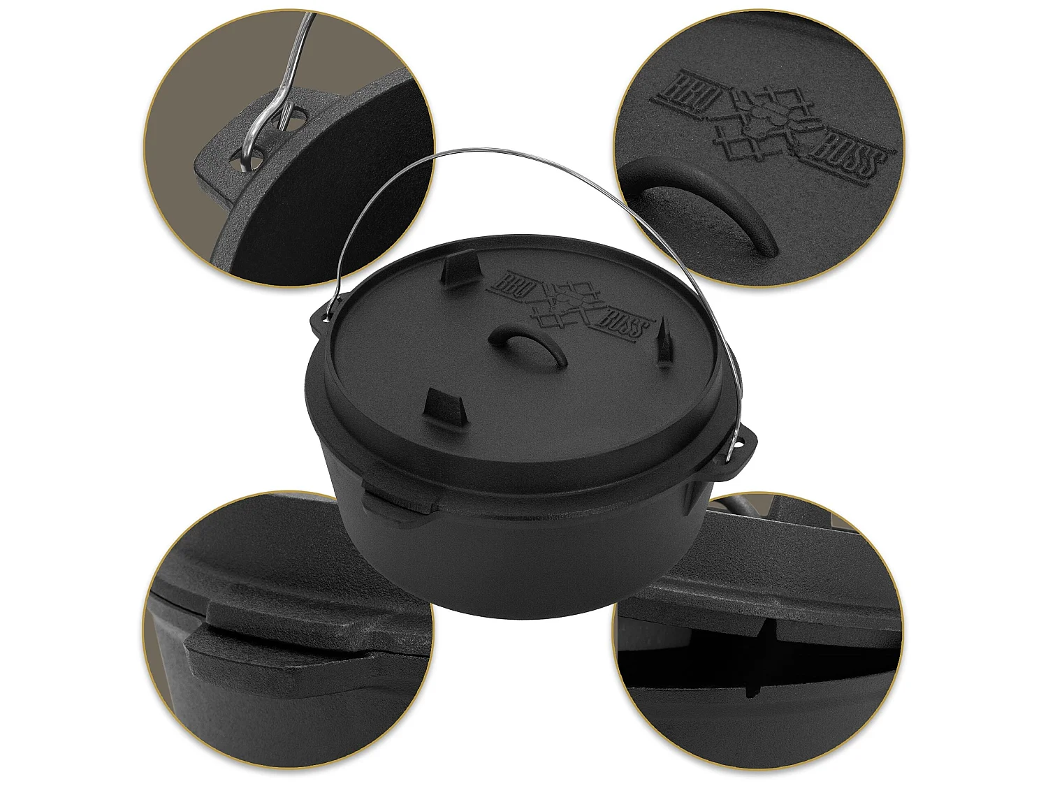 Set da forno olandese per barbecue in ghisa nera da 13,6 litri con alzacoperchio e sottopentola per barbecue#BOSS