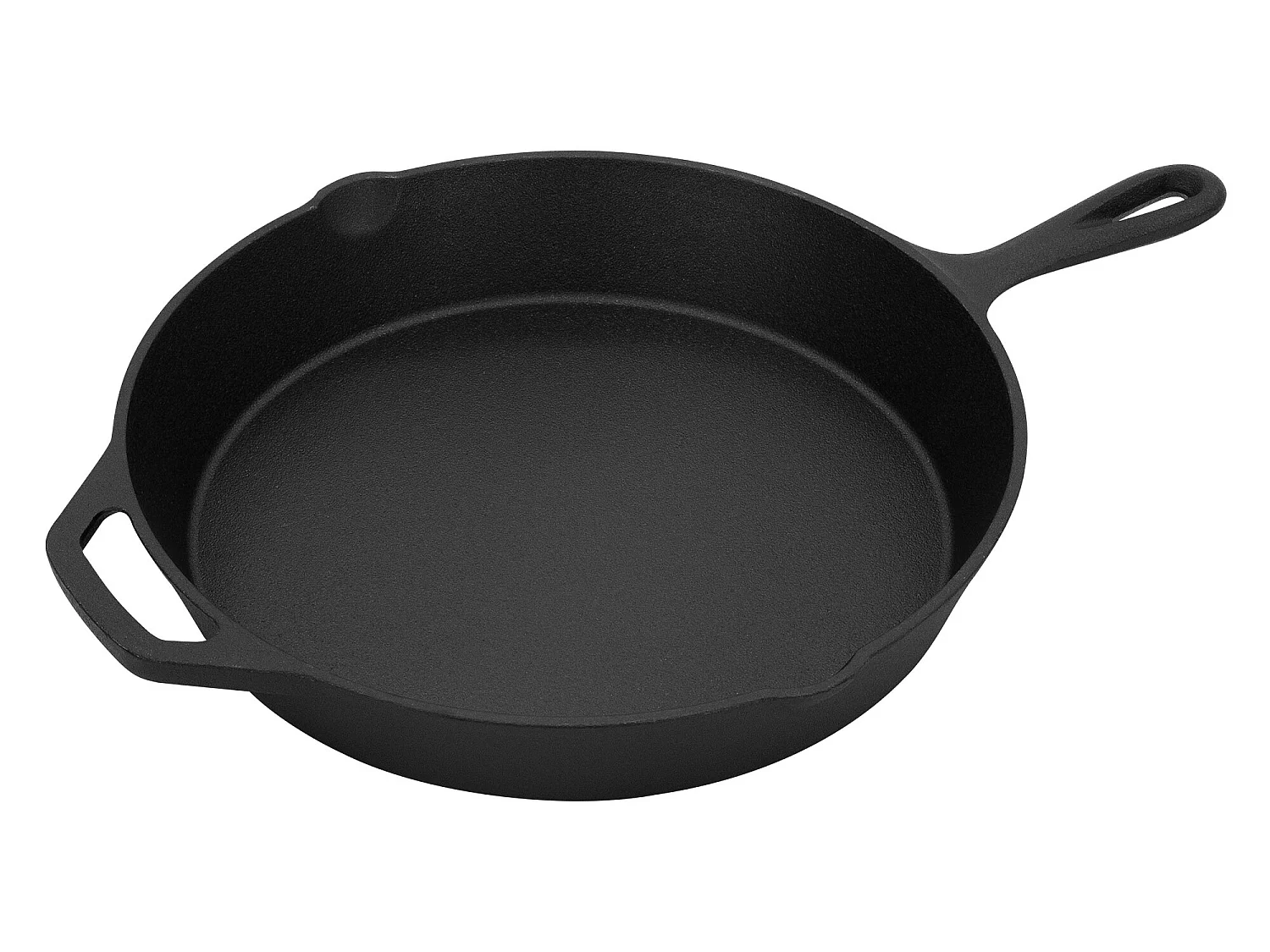 Sartén de hierro fundido con doble asa y mango. Pico vertedor para camping y exteriores Ø31 cm Negro