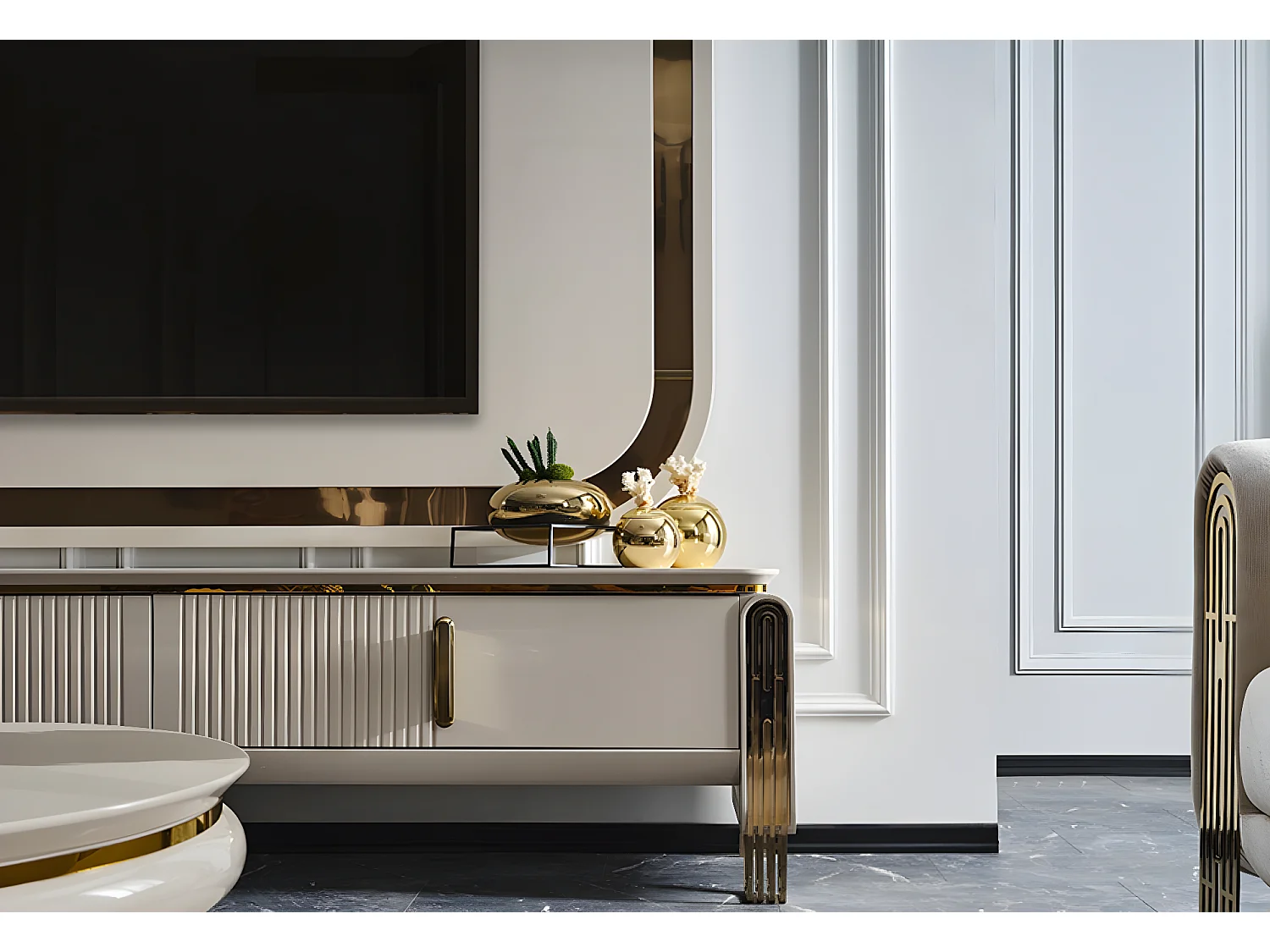 Banc TV Jaguar/Beige&Or