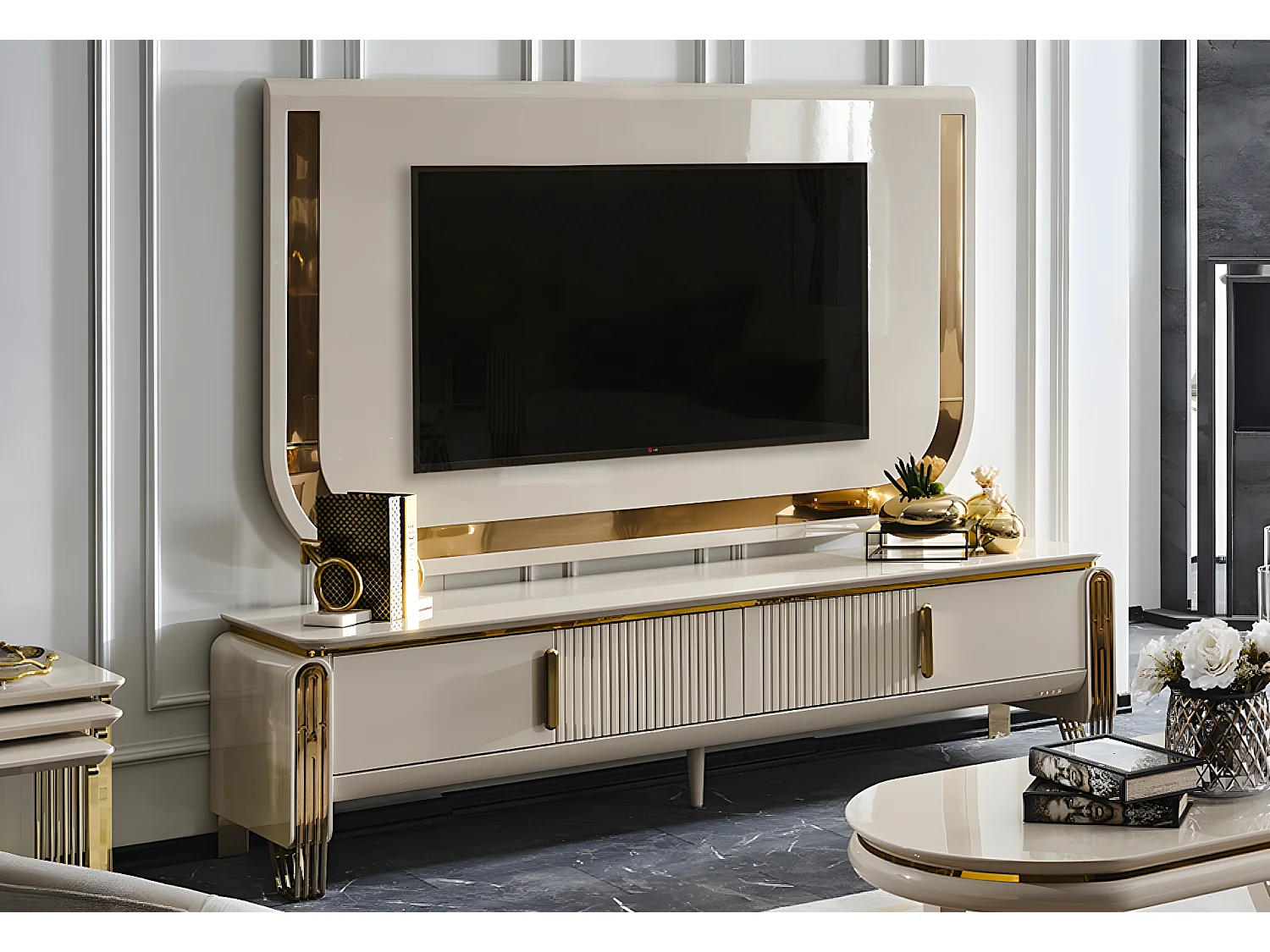 Banc TV Jaguar/Beige&Or