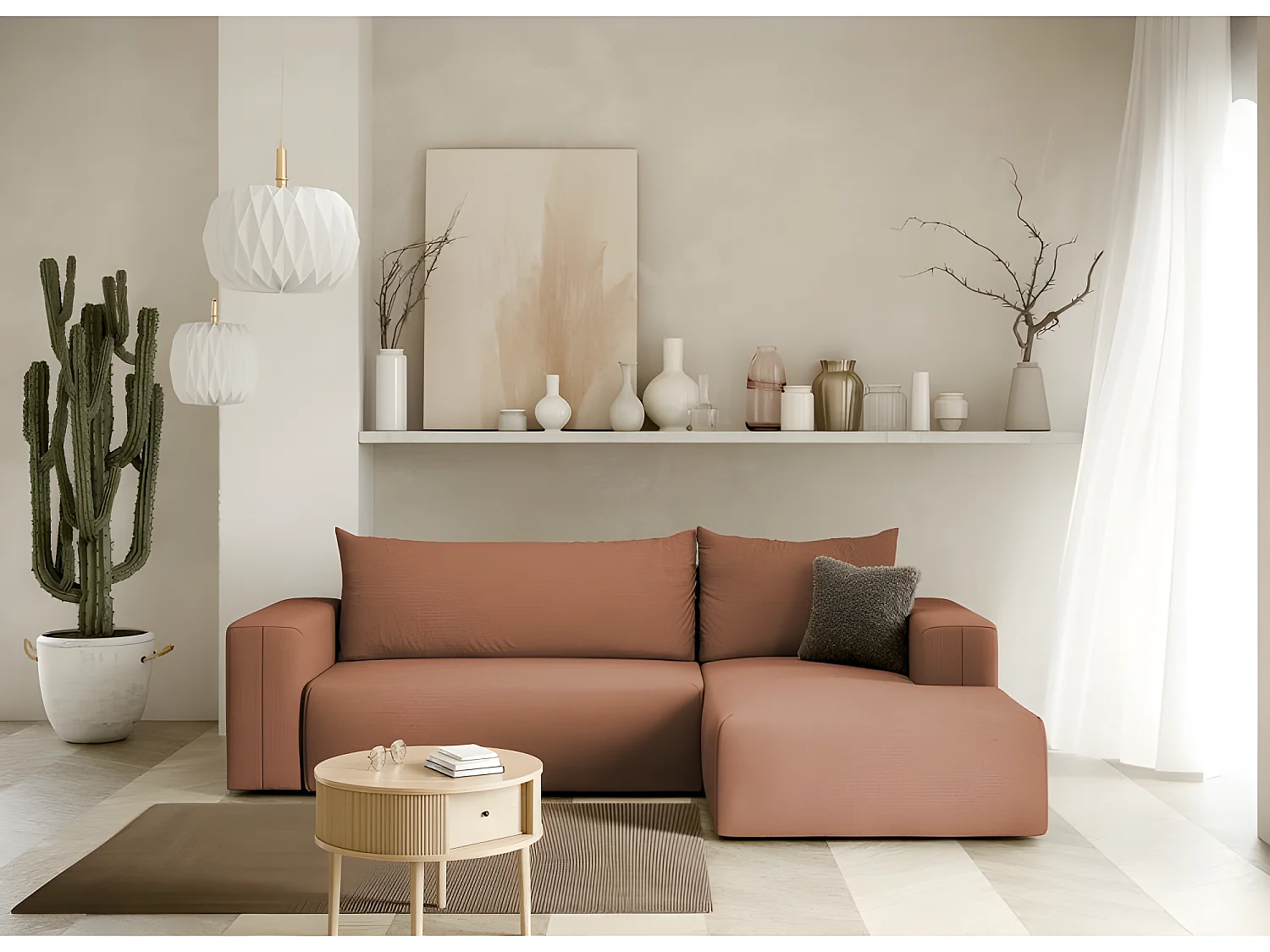 Canapé d'angle convertible LETTO en L terracotta angle droit