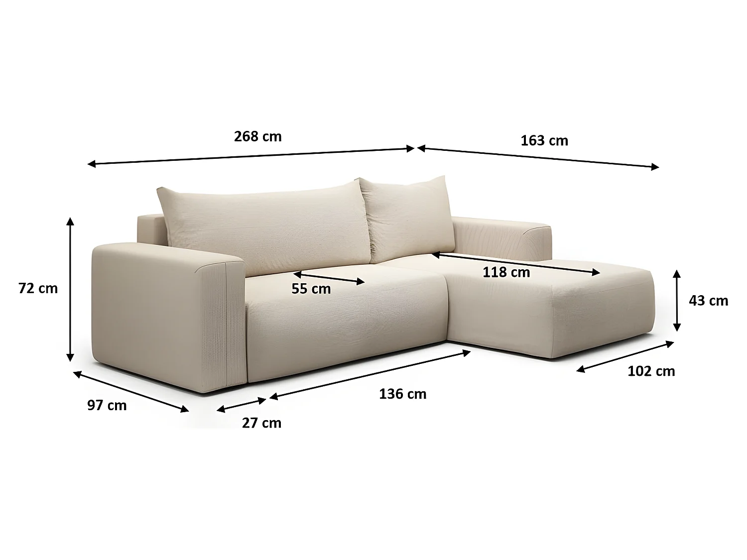 Canapé d'angle convertible LETTO en L terracotta angle droit