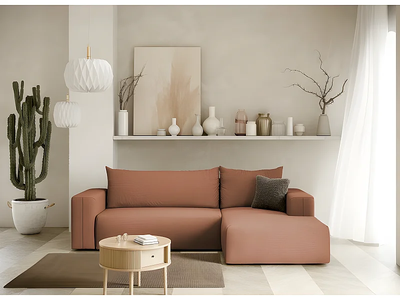 Canapé d'angle convertible LETTO en L terracotta angle droit