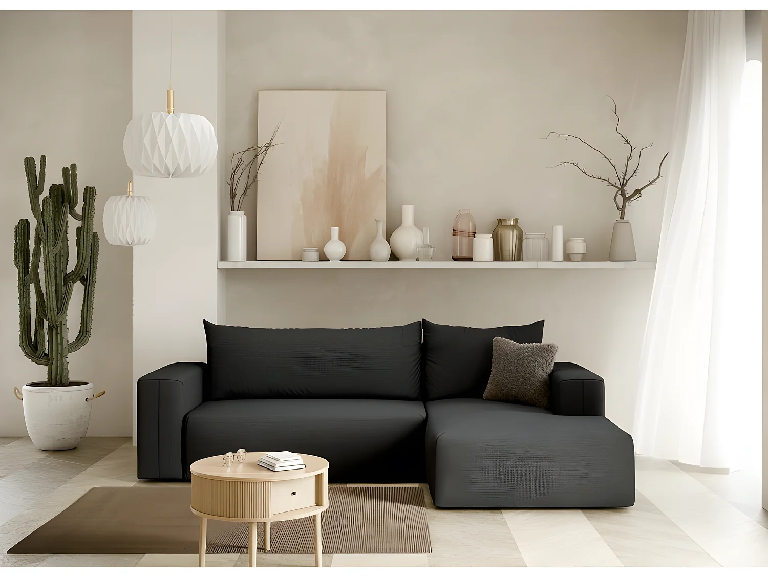 Canapé d'angle convertible LETTO en L angle droit noir