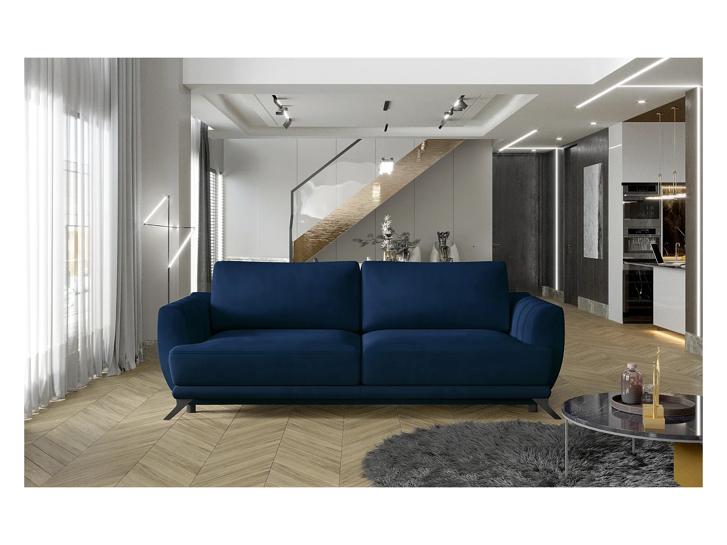 3 Pers. Canapé Livano/Tissu/Bleu/En stock