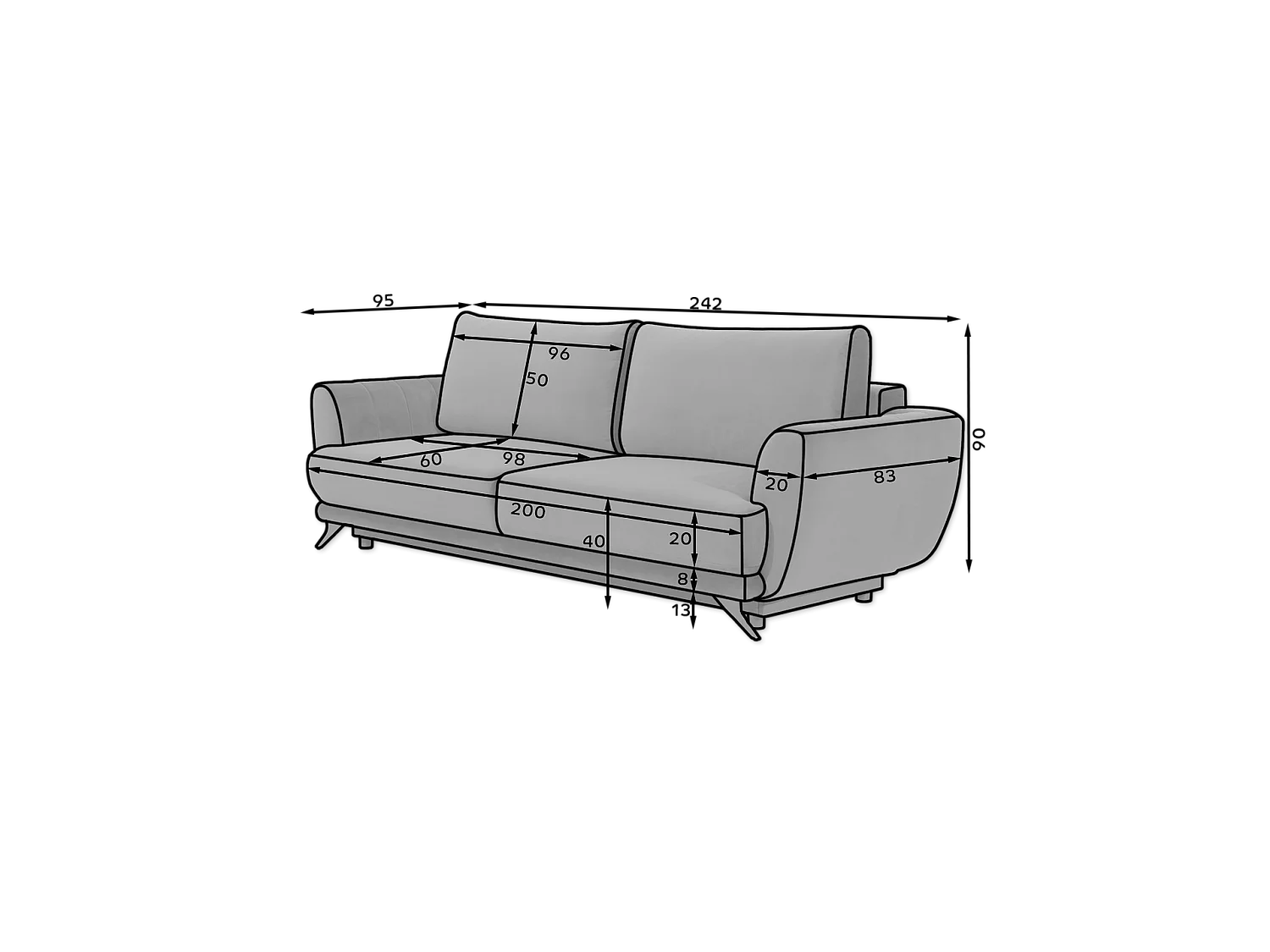 3 Pers. Couch Livano/Stoffbezug/Anthrazit