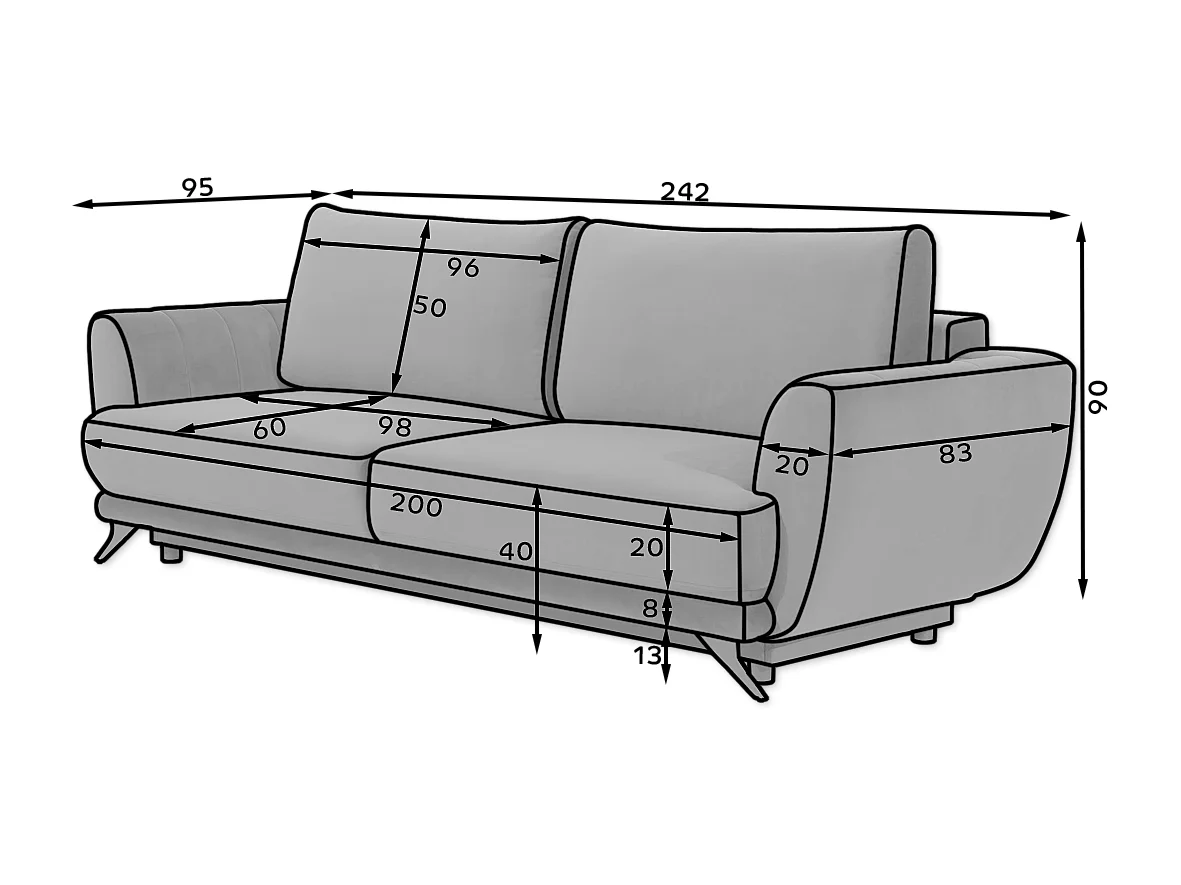 3 Pers. Couch Livano/Stoffbezug/Grau