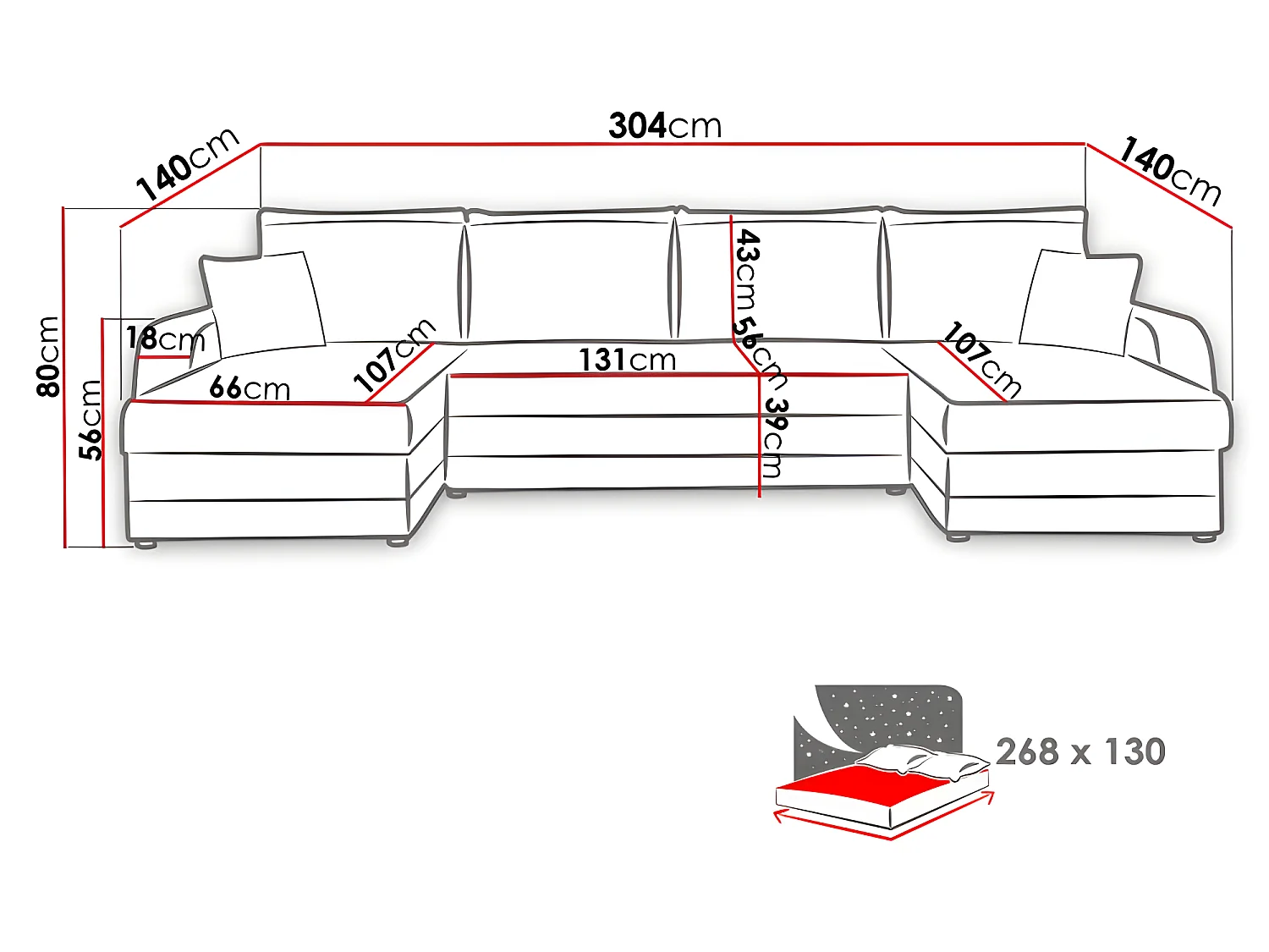 Canapé d'angle en U CHRIS convertible gris et noir