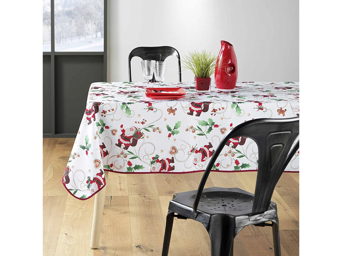 Nappe Antitache Imprimé "Père-Noël" 150x240cm Blanc