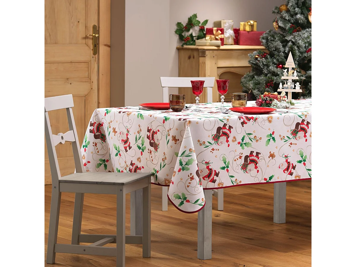 Nappe Antitache Imprimé "Père-Noël" 150x240cm Blanc
