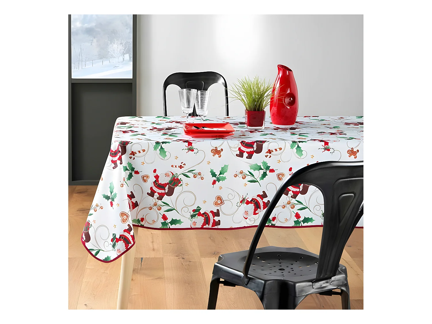 Nappe Imprimé "Père Noël" 150x300cm Blanc